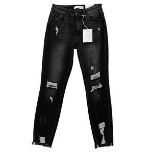 28 (9) NWT Kancan Black Destroyed Raw Hem Jeans